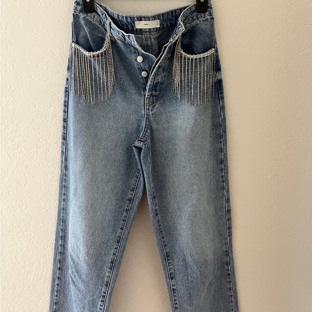 Francesca’s Rhinestone Pocket Jeans